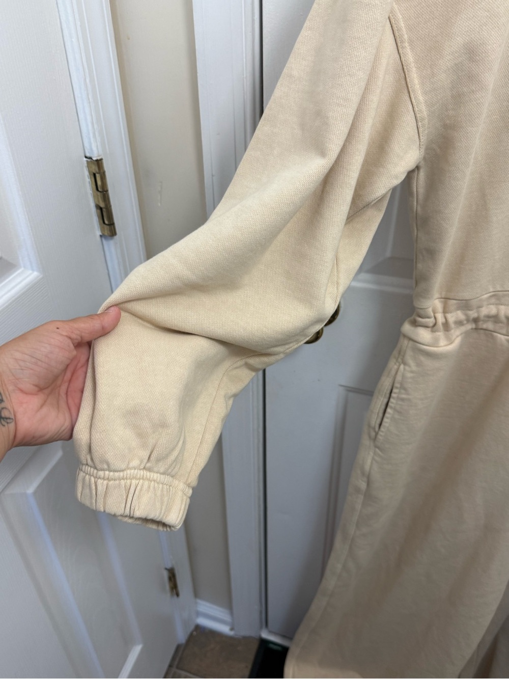 Free People Movement Brightside One Piece Jumpsuit Zip Tie Pockets Ivory L NWT - Picture 7 of 14